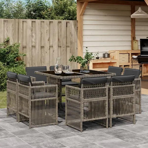 Gossi set mobilier gradina cu perne, 9 piese, gri, poliratan