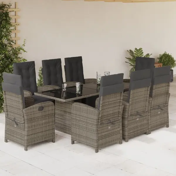 Gossi set mobilier gradina cu perne, 9 piese, gri, poliratan