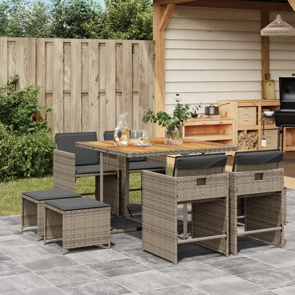 Gossi set mobilier gradina cu perne, 9 piese, gri, poliratan