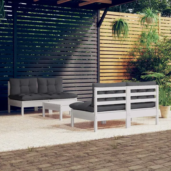 Gossi set mobilier gradina cu perne antracit, 5 piese, lemn de pin