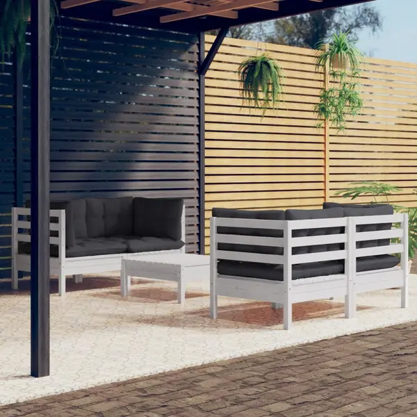 Gossi set mobilier gradina cu perne antracit, 5 piese, lemn de pin