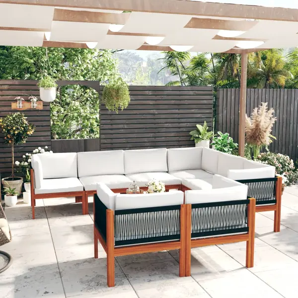 Gossi set mobilier gradina cu perne crem, 10 piese, lemn masiv acacia
