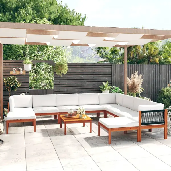 Gossi set mobilier gradina cu perne crem, 11 piese, lemn masiv acacia