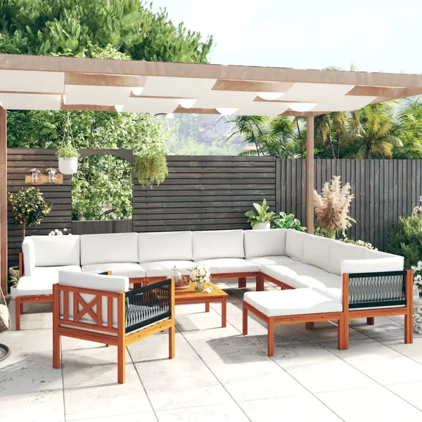Gossi set mobilier gradina cu perne crem, 12 piese, lemn masiv acacia