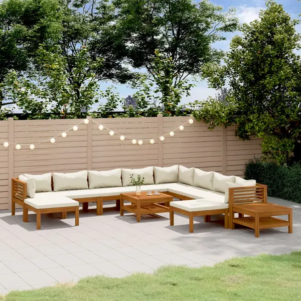 Gossi set mobilier gradina cu perne crem 12 piese lemn masiv acacia