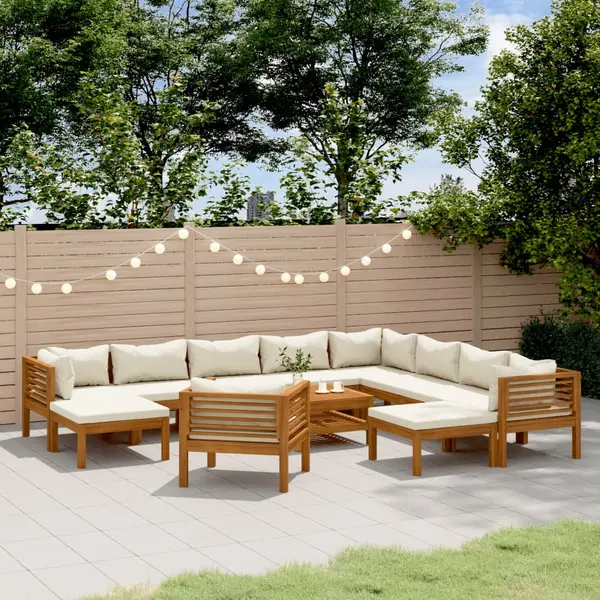 Gossi set mobilier gradina cu perne crem 12 piese lemn masiv acacia