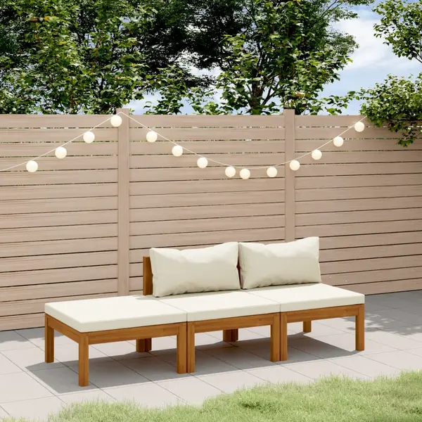 Gossi set mobilier gradina cu perne crem, 3 piese, lemn masiv acacia