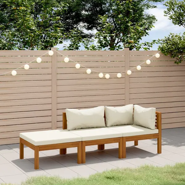 Gossi set mobilier gradina cu perne crem, 3 piese, lemn masiv acacia