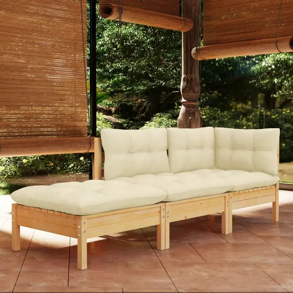 Gossi set mobilier gradina cu perne crem, 3 piese, lemn masiv de pin