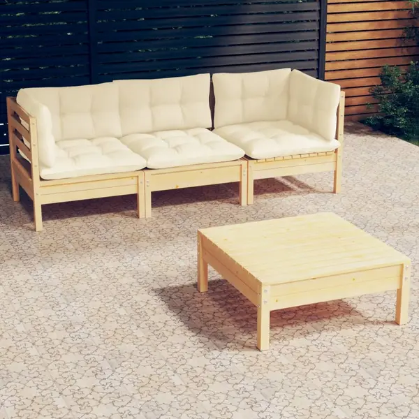 Gossi set mobilier gradina cu perne crem, 4 piese, lemn de pin