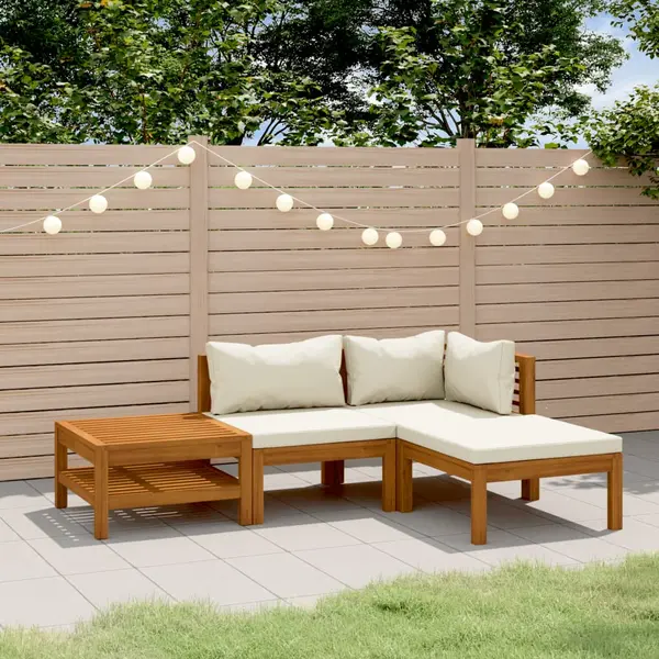 Gossi set mobilier gradina cu perne crem, 4 piese, lemn masiv acacia