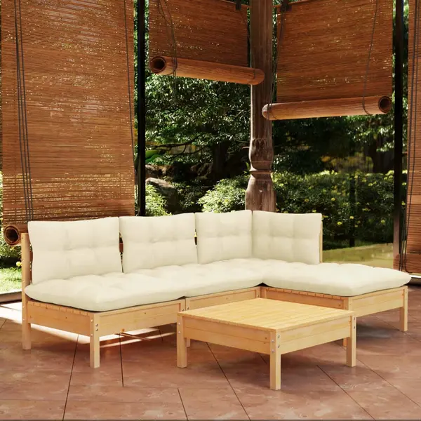 Gossi set mobilier gradina cu perne crem, 5 piese, lemn de pin