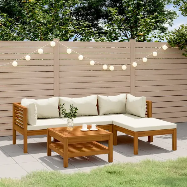 Gossi set mobilier gradina cu perne crem, 5 piese, lemn masiv acacia