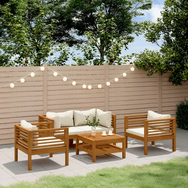 Gossi set mobilier gradina cu perne crem, 5 piese, lemn masiv acacia