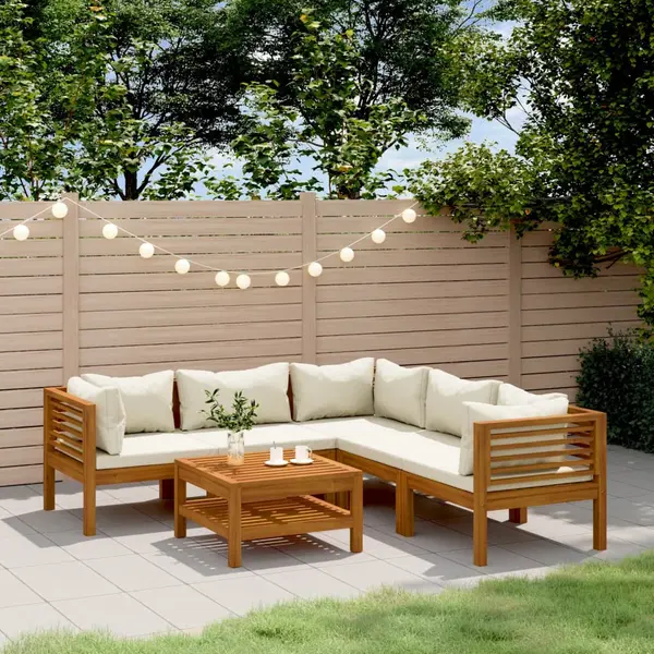 Gossi set mobilier gradina cu perne crem, 6 piese, lemn masiv acacia