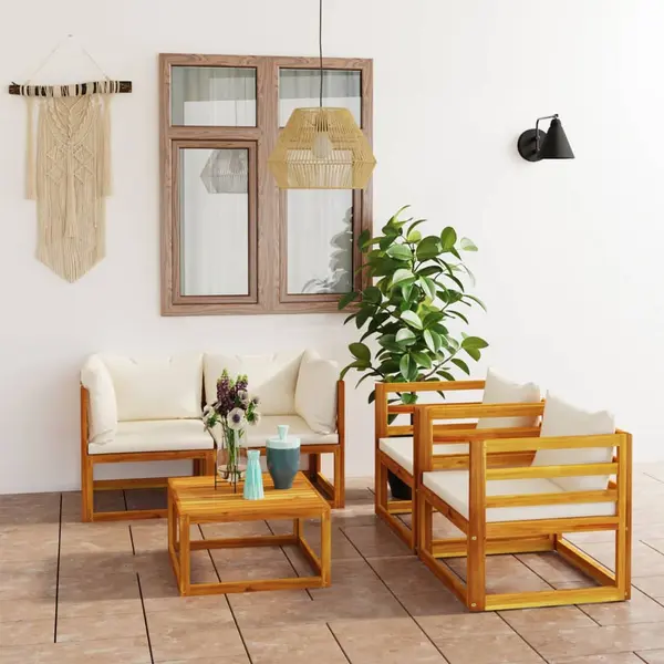 Gossi set mobilier gradina cu perne, crem, 6 piese, lemn masiv acacia