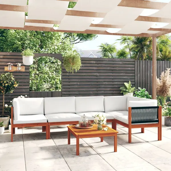 Gossi set mobilier gradina cu perne, crem, 6 piese, lemn masiv acacia