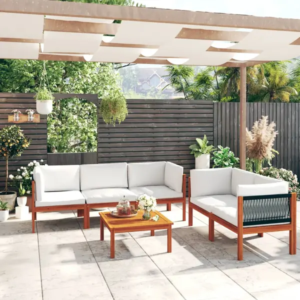 Gossi set mobilier gradina cu perne. crem, 6 piese, lemn masiv acacia
