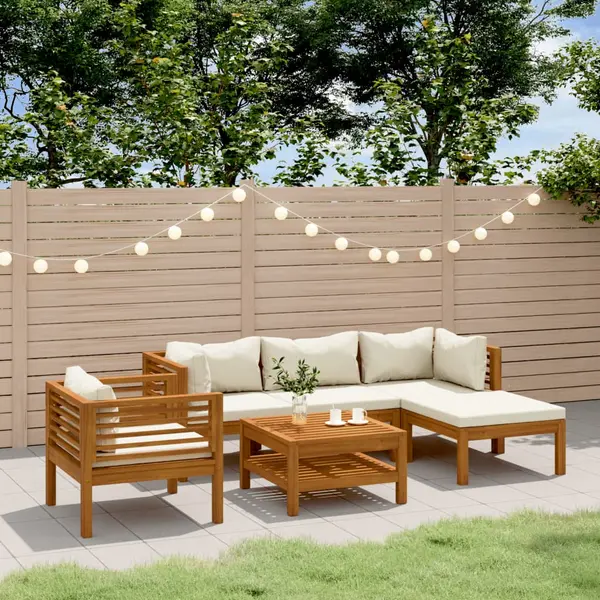 Gossi set mobilier gradina cu perne crem, 6 piese, lemn masiv acacia