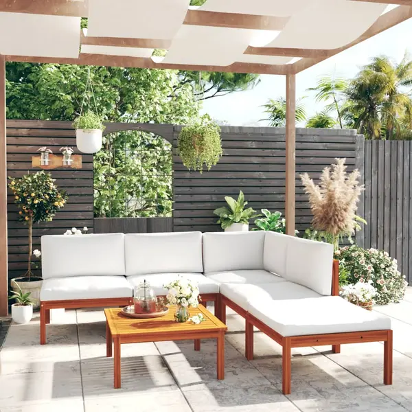 Gossi set mobilier gradina cu perne, crem, 6 piese, lemn masiv acacia