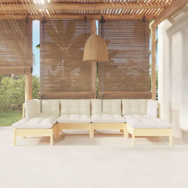 Gossi set mobilier gradina cu perne crem, 6 piese, lemn masiv de pin