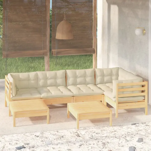 Gossi set mobilier gradina cu perne crem, 7 piese, lemn masiv pin
