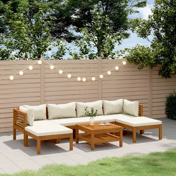 Gossi set mobilier gradina cu perne crem, 7 piese, lemn masiv acacia