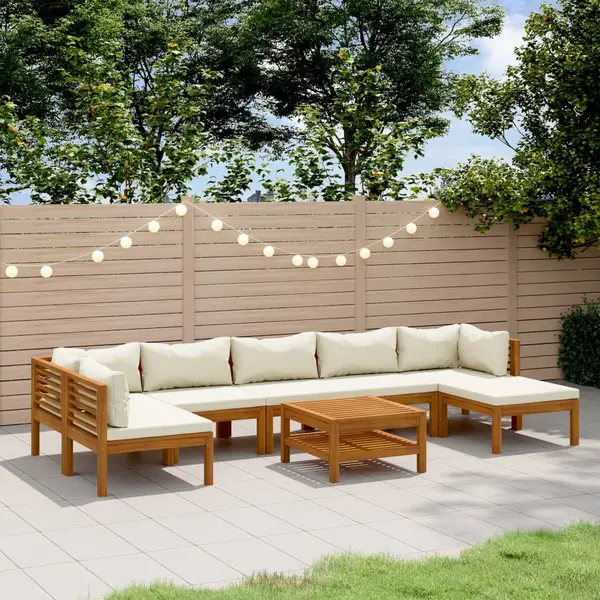 Gossi set mobilier gradina cu perne crem, 8 piese, lemn masiv acacia