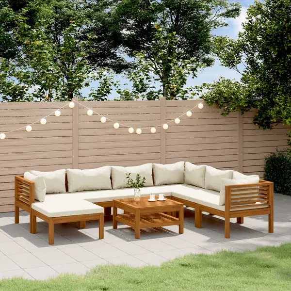 Gossi set mobilier gradina cu perne crem, 8 piese, lemn masiv acacia