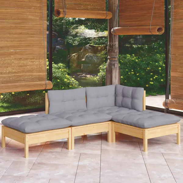 Gossi set mobilier gradina cu perne gri, 4 piese, lemn masiv de pin