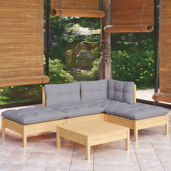 Gossi set mobilier gradina cu perne gri, 5 piese, lemn masiv de pin