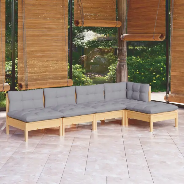 Gossi set mobilier gradina cu perne gri, 5 piese, lemn masiv de pin