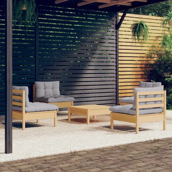 Gossi set mobilier gradina cu perne gri, 5 piese, lemn masiv de pin