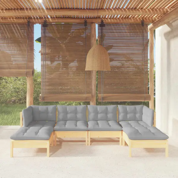 Gossi set mobilier gradina cu perne gri, 6 piese, lemn de pin