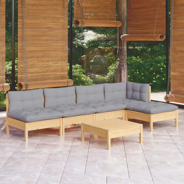 Gossi set mobilier gradina cu perne gri, 6 piese, lemn de pin
