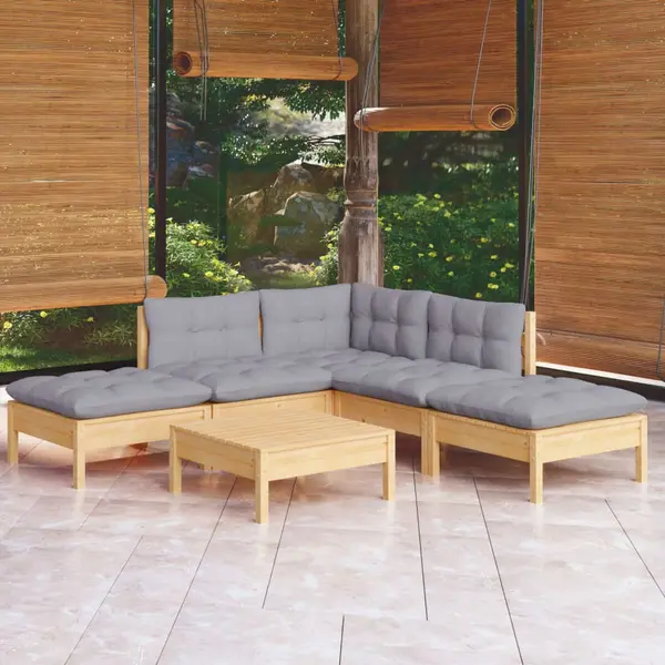 Gossi set mobilier gradina cu perne gri, 6 piese, lemn de pin