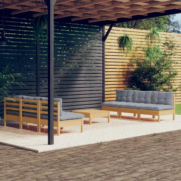 Gossi set mobilier gradina cu perne gri, 7 piese, lemn masiv de pin
