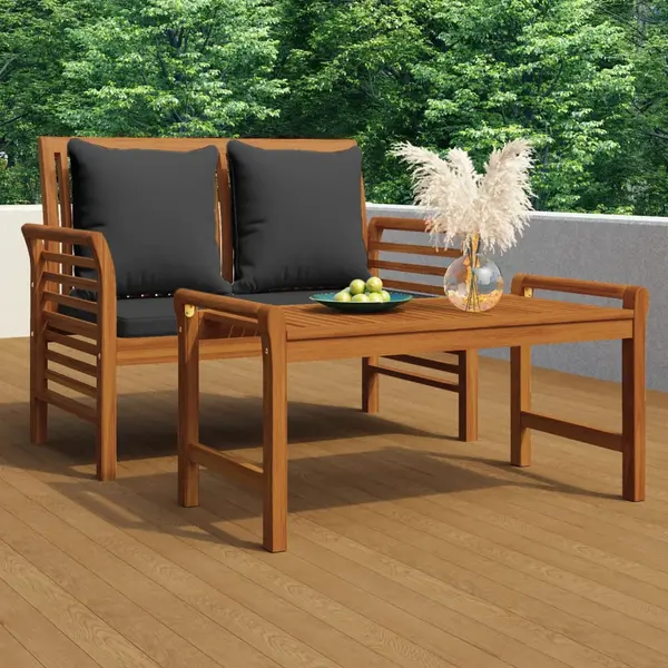 Gossi set mobilier gradina cu perne gri inchis, 2 piese, lemn masiv