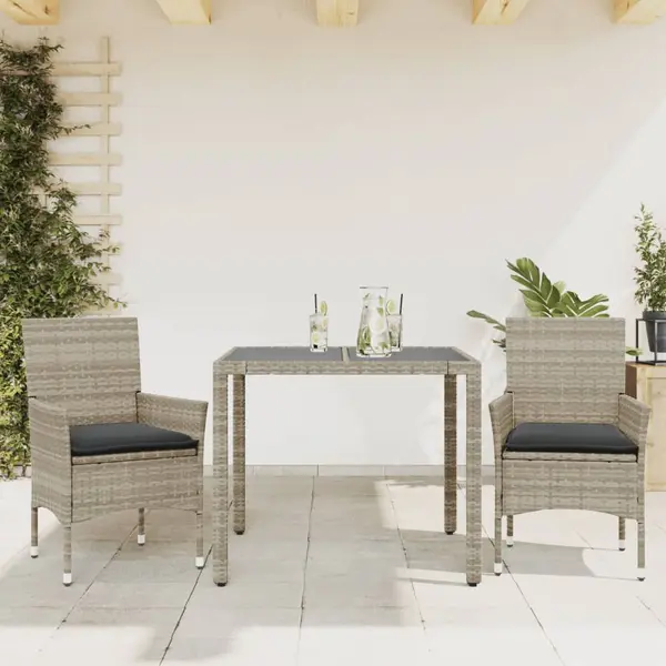 Gossi set mobilier gradina perne 3 piese gri deschis poliratan sticla