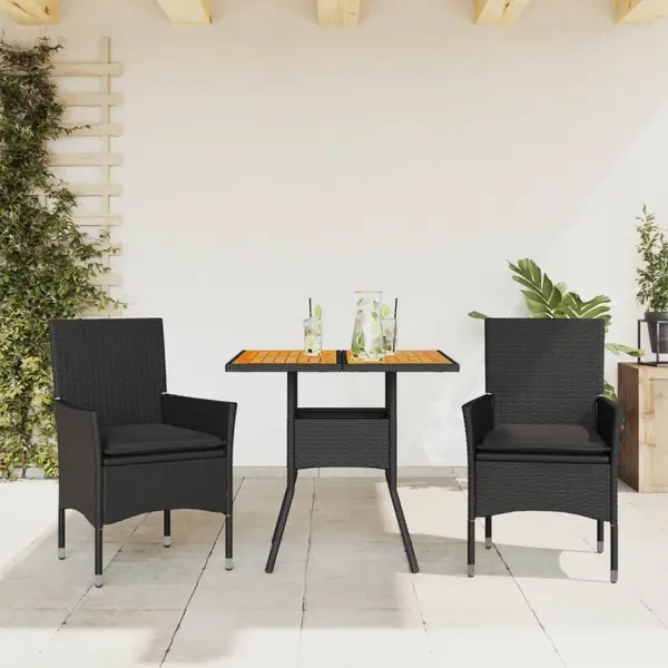 Gossi set mobilier gradina perne 3 piese negru poliratan/lemn acacia