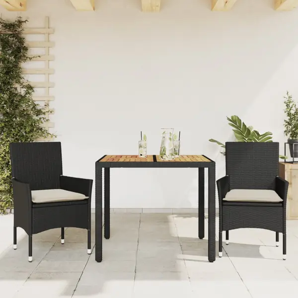 Gossi set mobilier gradina perne 3 piese negru poliratan/lemn acacia