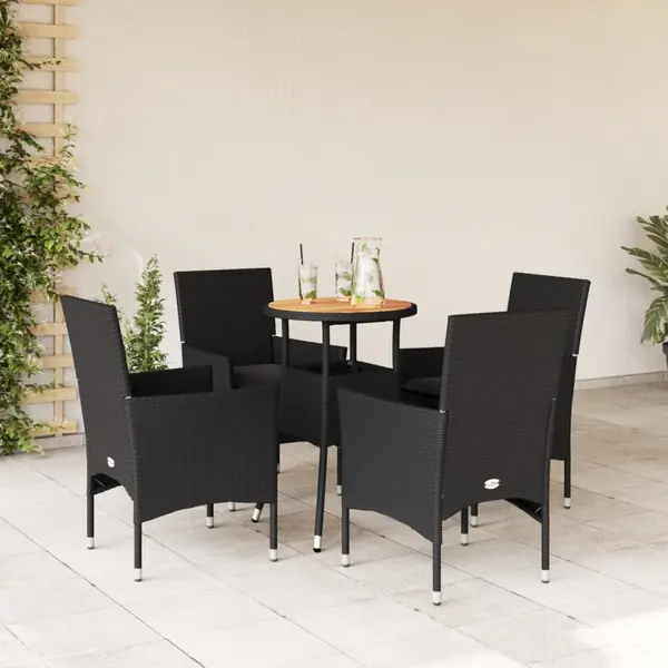 Gossi set mobilier gradina perne 5 piese negru poliratan/lemn acacia