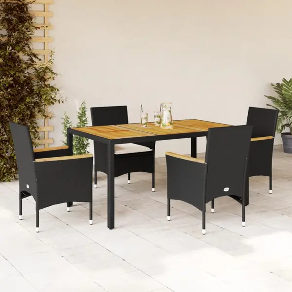 Gossi set mobilier gradina perne 5 piese negru poliratan/lemn acacia