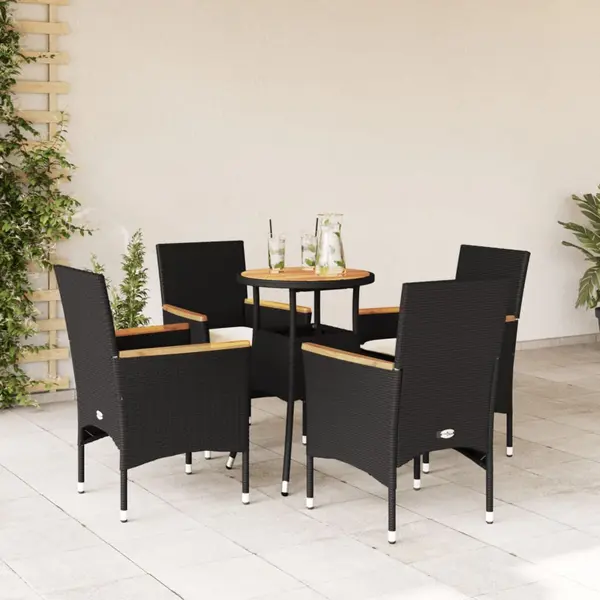Gossi set mobilier gradina perne 5 piese negru poliratan/lemn acacia