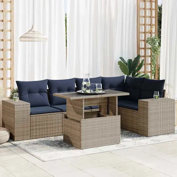 Gossi set mobilier gradina perne 6 piese negru poliratan/lemn acacia
