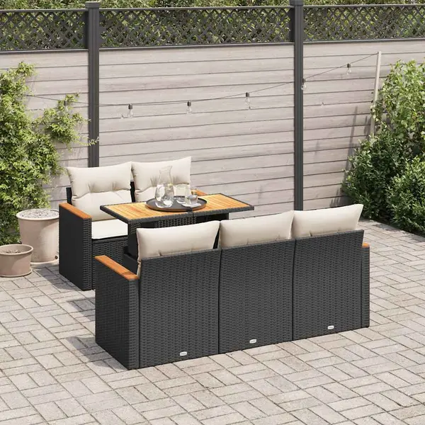 Gossi set mobilier gradina perne 6 piese negru poliratan/lemn acacia