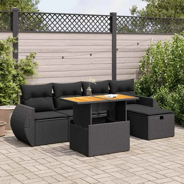 Gossi set mobilier gradina perne 6 piese negru poliratan/lemn acacia