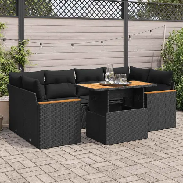 Gossi set mobilier gradina perne 6 piese negru poliratan/lemn acacia