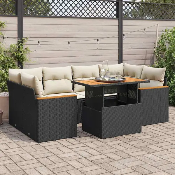Gossi set mobilier gradina perne 6 piese negru poliratan/lemn acacia