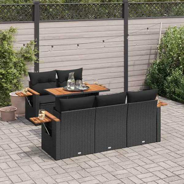 Gossi set mobilier gradina perne 6 piese negru poliratan/lemn acacia